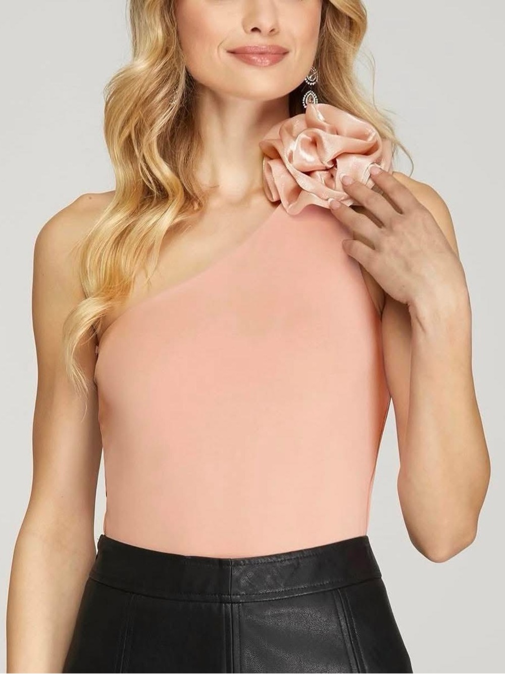 One-Shoulder Bodysuit with flower accent
